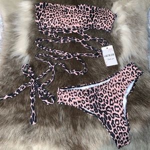Cheetah Print Halter Bikini Set Small NWT